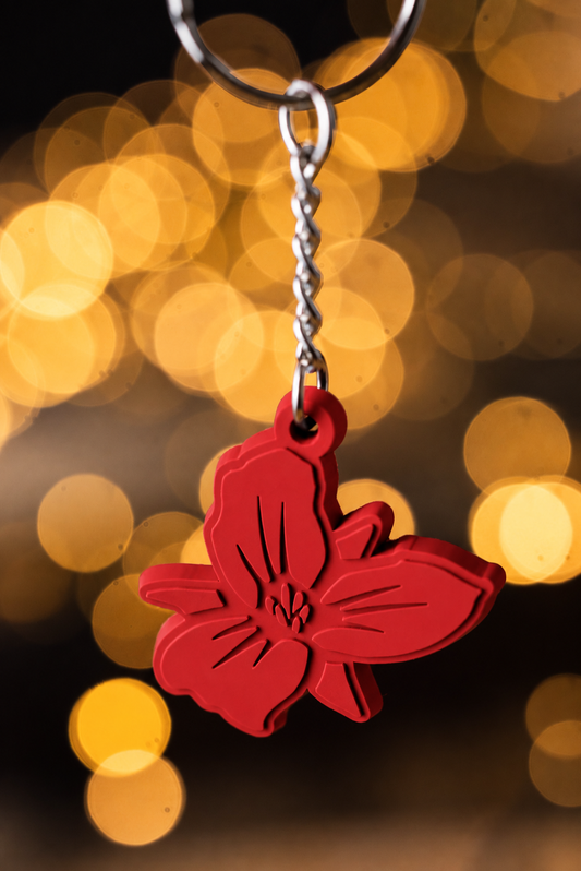 Red Flower Rubber Key Chain